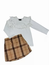 Ada Skirt Set - Off White & Tan Plaid